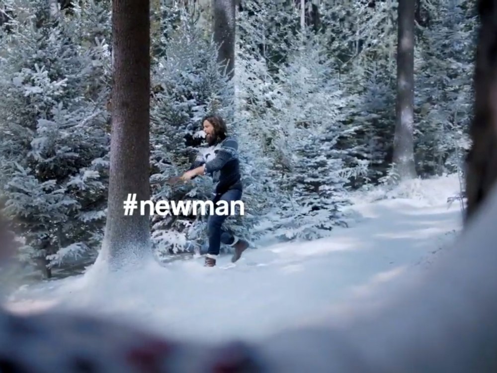 Winter advert with fake snow