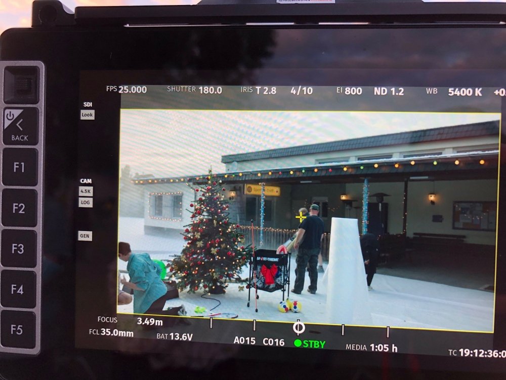 Making of Christmas advertising with artificial snow 