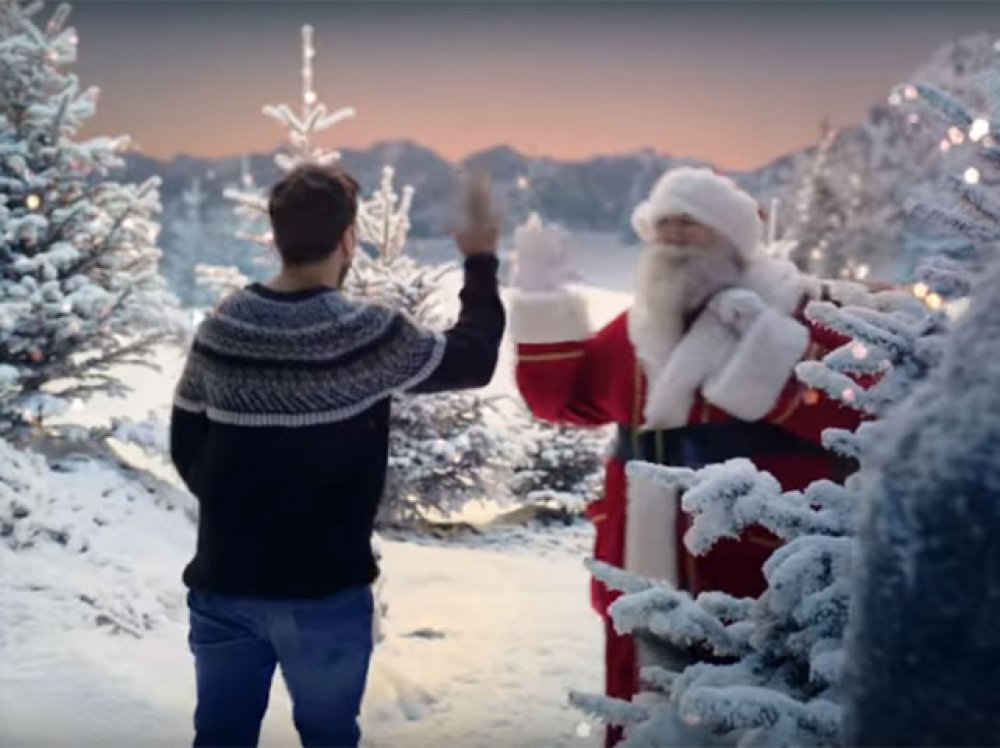 Christmas advert with fake snow