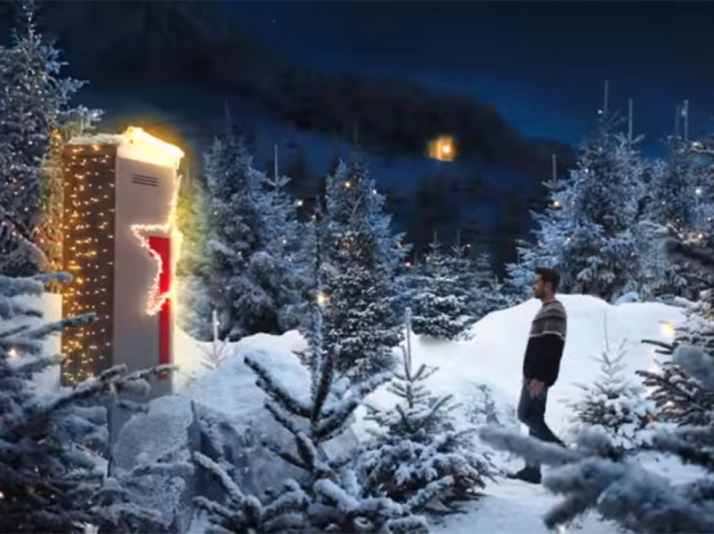 Christmas advert with fake snow